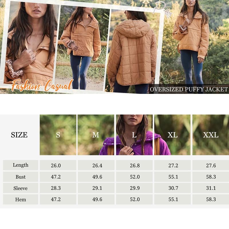 UANEO Womens Oversized Hooded Puffer Jacket Lightweight Pullover Hoodies Quilted Dolman Long Sleeve Warm Winter Coat