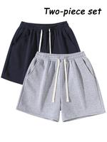 Men's Plain Drawstring Waist Shorts, Basic Casual Sporty Running Pants for Daily Wear and Exercise, Moderate Fabric, Fitted Style Summer Sports Shorts