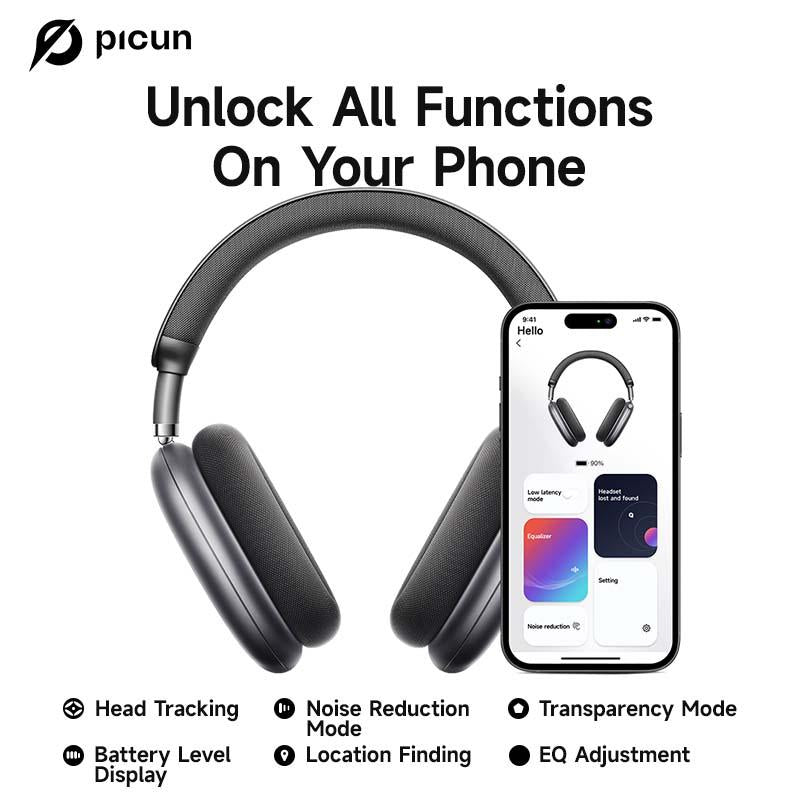 Picun F8 Pro Wireless Headphones - 52dB Noise Cancellation, 5 Smart ENC Mics, Detachable Fabric Ear Cushions, 140 Hour Standby, Seamless Dual Device Connection for All-Day Use and Boosted Productivity
