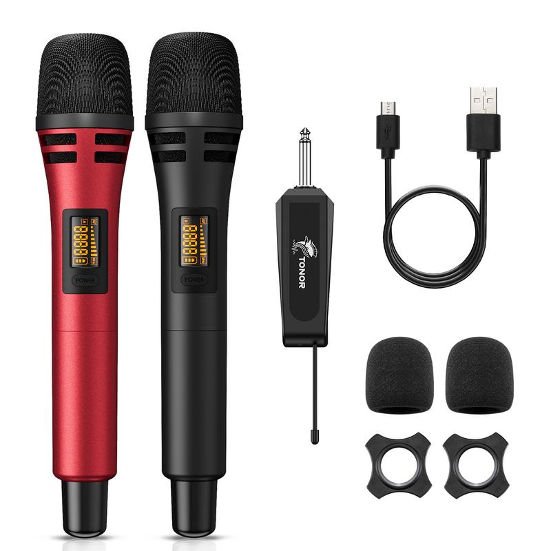 TONOR TW320/TW630 Wireless Microphones with UHF Dual Karaoke Microphone System, 15 Adjustable Channels, Cordless Design & Rechargeable Receiver