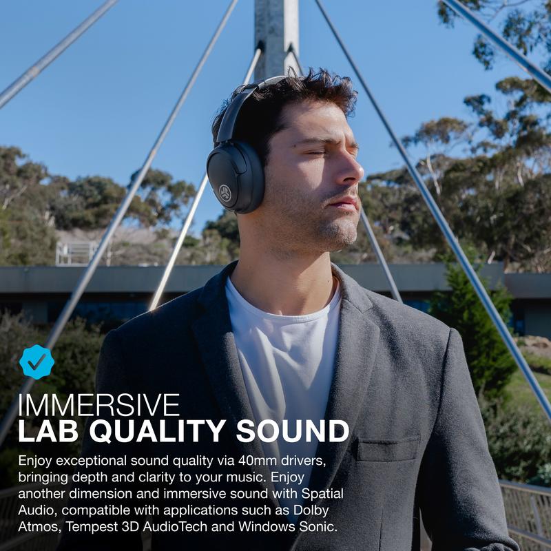 JLab JBuds Lux Active Noise Cancellation Wireless Bluetooth Headphones, Custom EQ, Over-Ear, Be Aware Safety Mode. Foldable, iPhone / Android