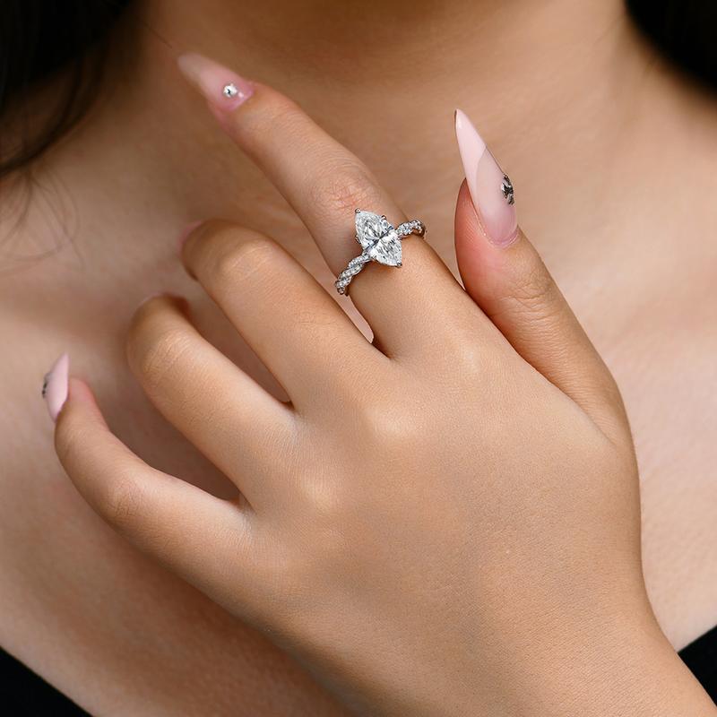 Gorgeous 3CT Marquise Shape D Color VVS1 Synthetic Moissanite Ring for Women Anniversary Party Gift R196