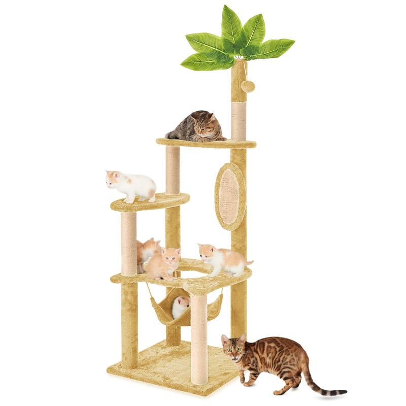 WeCharmer Cat Tree / Tower for Indoor with Green Leaves, Cat Condo Cozy Plush House with Hang Ball, Pet Furniture with Scratching Posts cat tree