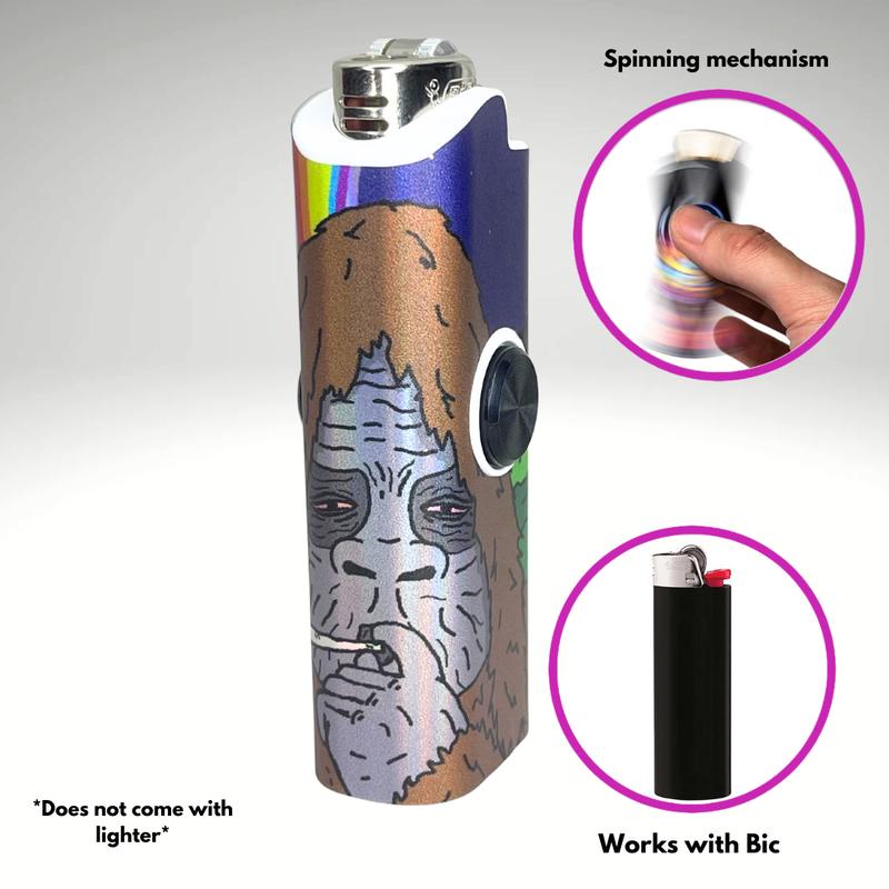FLKR LYTR: Sassy Sasquatch Fidget Spinning lighter case White Body, works with BIC, High quality polypropylene body for durability