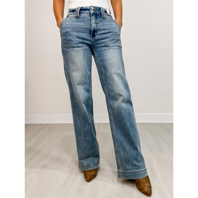 Judy Blue DOUBLE TAKE Double Button Waistband Wide Leg Jeans