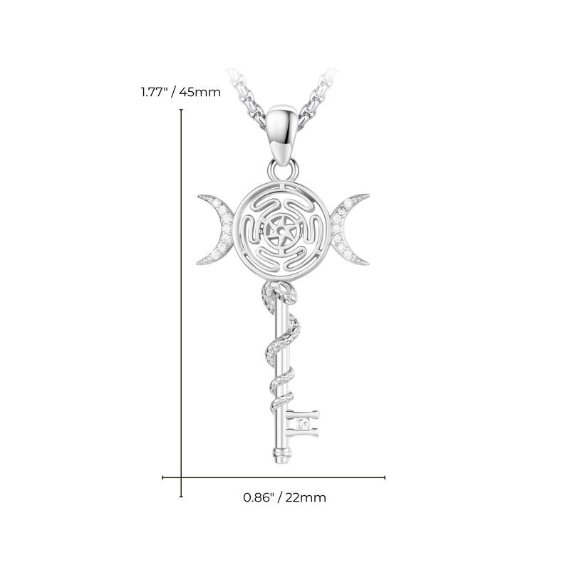 Audinceed Hecate's Key S925 Sterling Silver Moonstone Necklace, Witchtok Collection, Hekate Triple Moon Goddess Pagan Wiccan Magic Silver Necklace Pendant Protection Blessed Amulet Jewelry Gift for Women Men