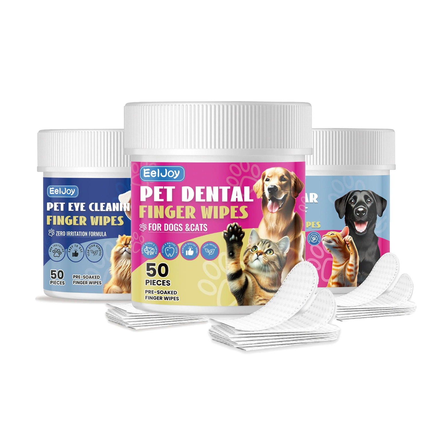 Pet Care Finger Wipes for Dental, Ear, and Eye Hygiene. Grooming Cleaner