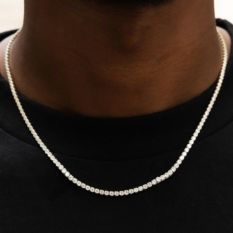 Micro Tennis Necklace in Yellow Gold - 2mm Width Jewelry for Men & Women 16" to 28" Lengths 18k Gold Plated Chain with CZ Stones