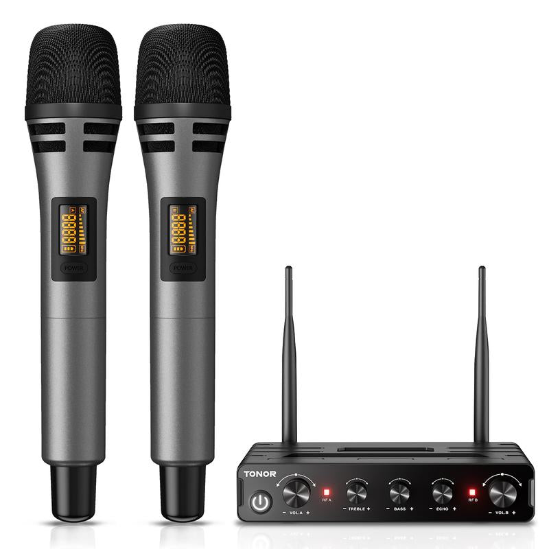 TONOR TW320/TW630 Wireless Microphones with UHF Dual Karaoke Microphone System, 15 Adjustable Channels, Cordless Design & Rechargeable Receiver
