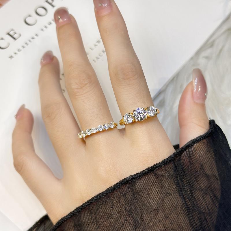 10/10 Moissanite Lab-Created 2Colors Set Ring 2CT VVS Clarity 14K Gold Plated Stackable 3 Stones Hypoallergenic Band for Women Wedding Engagement Birthday Gift Anniversary Prom Party Holiday Date Casual Bling Iced Jewelry