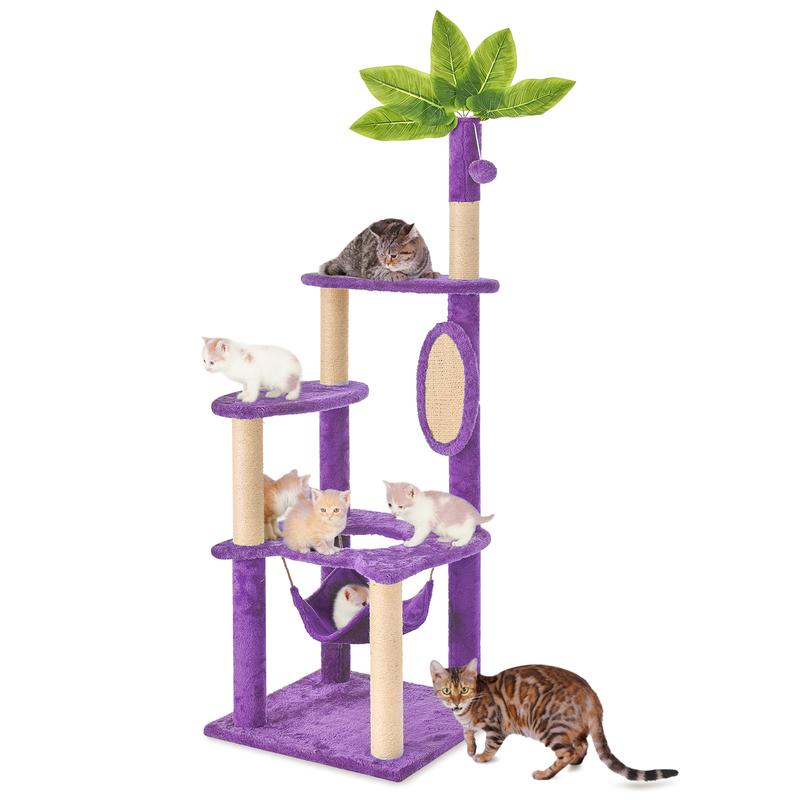WeCharmer Cat Tree / Tower for Indoor with Green Leaves, Cat Condo Cozy Plush House with Hang Ball, Pet Furniture with Scratching Posts cat tree