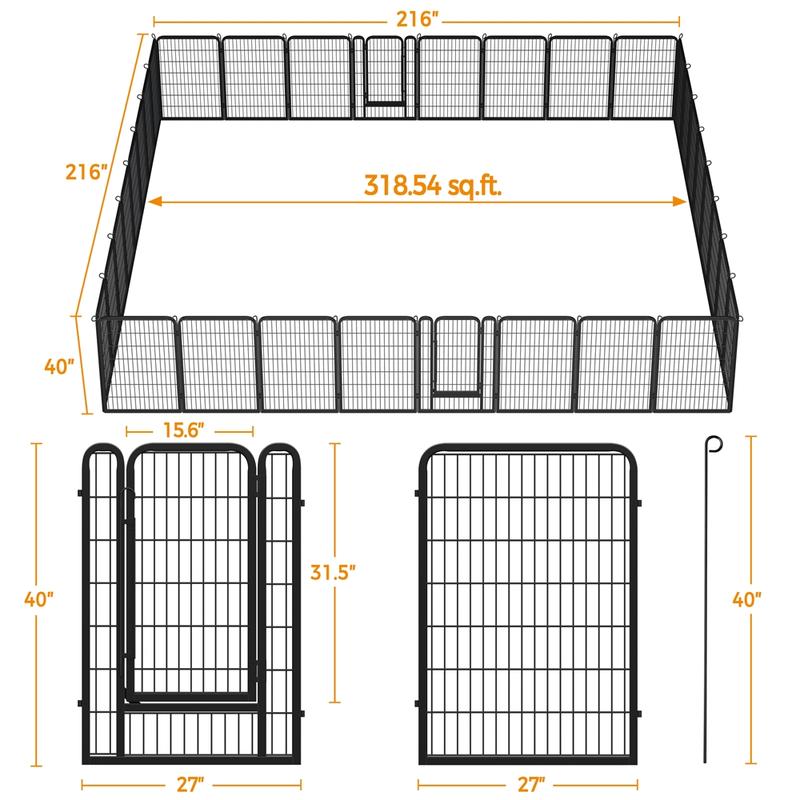 Dog Playpen 6/8/12/16 Panels Metal Pet Playpen, Outdoor Indoor Dog Exercise Barrier Fence, 24/32/40/47 inch