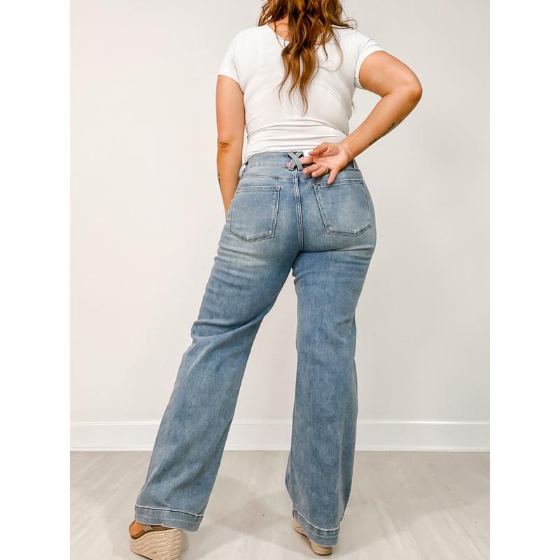 Judy Blue DOUBLE TAKE Double Button Waistband Wide Leg Jeans