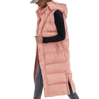 BTFBM Women's Long Puffer Vest with Quilted Hood and Button Down Closure for Winter Coat 2025 - Tops, Womenswear