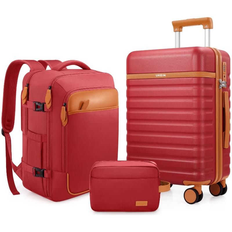 UKEIN Luggage Sets 3 Piece, Carry On Luggage 20 Inch With Spinner Wheels, PC Hardside School Luggage Set with TSA Lock, Durable Carry On Suitcase With Travel Backpack for Men Women TikTokShopBacktoSchool