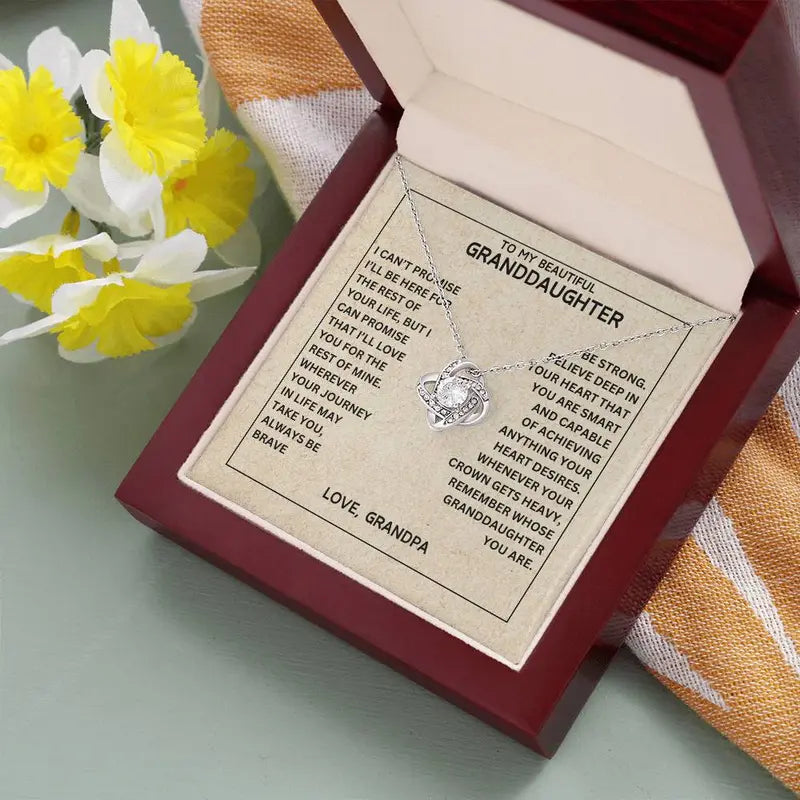 To My Beautiful Granddaughter - Always Be Brave And Be Strong - Love Knot Necklaces