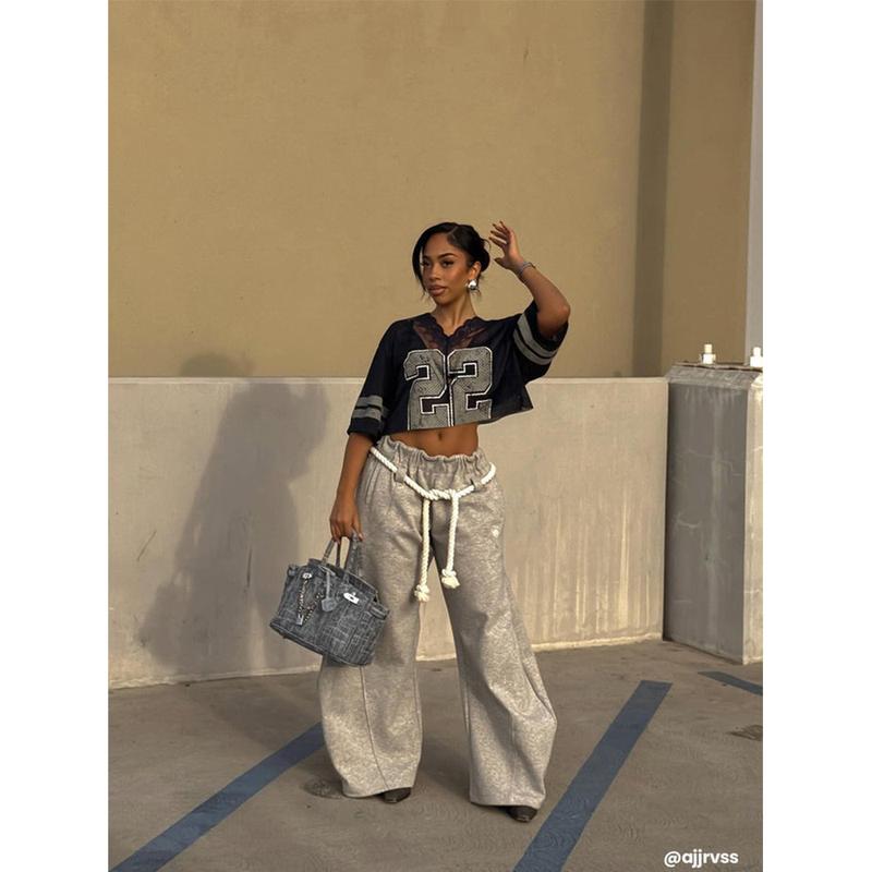 Aelfric Eden Baggy Wide Leg Pants for Women Casual Elastic Waist Lantern Trouser Sweatpants Womenswear Everyday Comfortable Nautical Rope Drawstring Unisex Fit 155-185cm