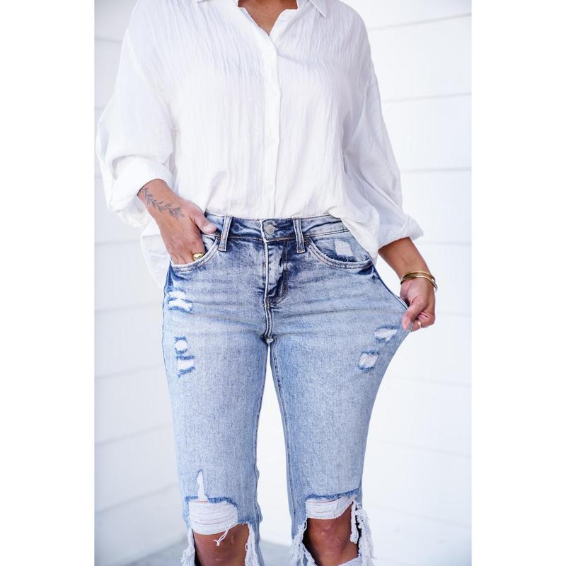 Lovervet Love at First Sight Mid Rise Acid Wash Cropped Straight Leg Jeans