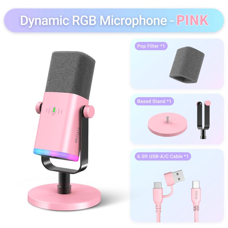 FIFINE AM8 XLR/USB Gaming Microphone for Podcast Recording, Dynamic RGB Mic with Quick Mute, headphone jack, Gain Knob, Volume Control, Desktop Mic for PC Gamer, XLR mic for audio interface mixer, for smartphone