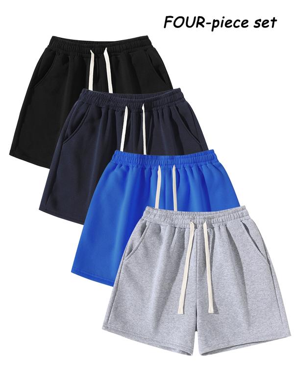 Men's Plain Drawstring Waist Shorts, Basic Casual Sporty Running Pants for Daily Wear and Exercise, Moderate Fabric, Fitted Style Summer Sports Shorts