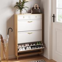 SULIVES Marble Shoe Cabinet: Elegant veneer finish, exquisite metal handles, and breathable semi-open design ensure enhanced air circulation for dryness, hygiene, and a modern aesthetic.