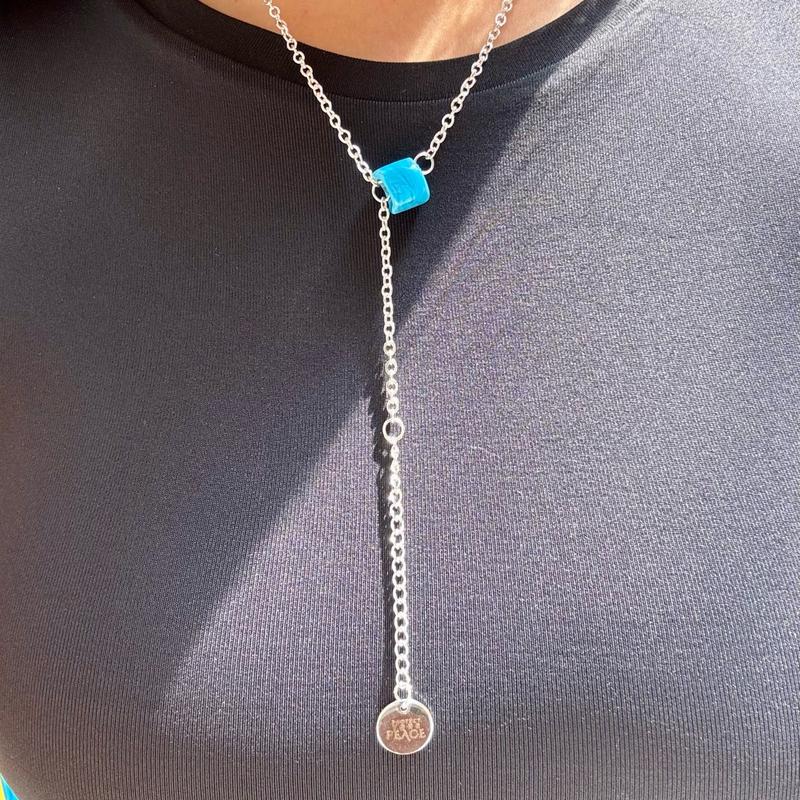 Protect Your Peace 18k Gold Plated Adjustable Chain and Turquoise Glass Bead Necklace For All Genders - Vibrant Hue, Protective Properties, 3 Chain Lengths