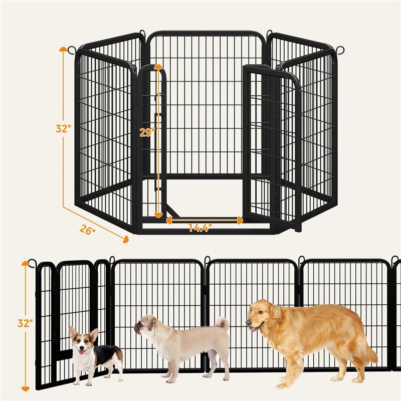 Dog Playpen 6/8/12/16 Panels Metal Pet Playpen, Outdoor Indoor Dog Exercise Barrier Fence, 24/32/40/47 inch