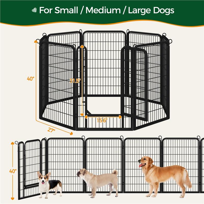 Dog Playpen 6/8/12/16 Panels Metal Pet Playpen, Outdoor Indoor Dog Exercise Barrier Fence, 24/32/40/47 inch