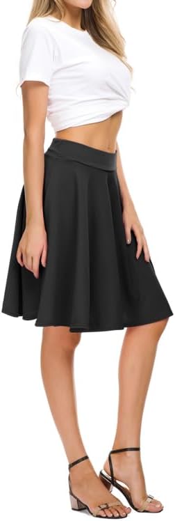 Urban CoCo Women's Basic Midi Skirt Versatile Stretchy Flared Casual High Waisted Skirt
