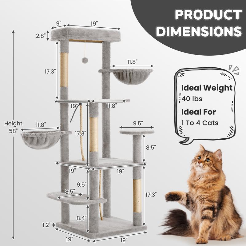 WeCharmer Cat Tree / Tower for Indoor with Green Leaves, Cat Condo Cozy Plush House with Hang Ball, Pet Furniture with Scratching Posts cat tree