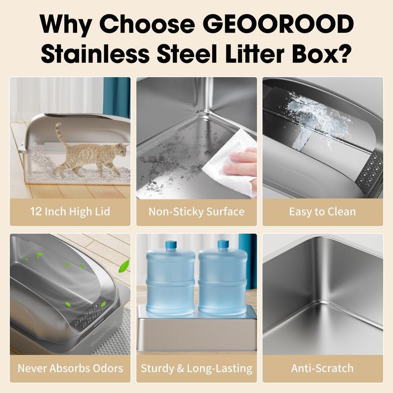 XXL Cat Litter Box Stainless Steel 20L with Lid, XL Large Metal Litter Box High Sided Design,Anti-Urine Leakage, Include Cat Mat & Litter Scoop, Never Absorbs Odors, Easy Cleaning, Non-Sticky,#Catsoft #catlovers