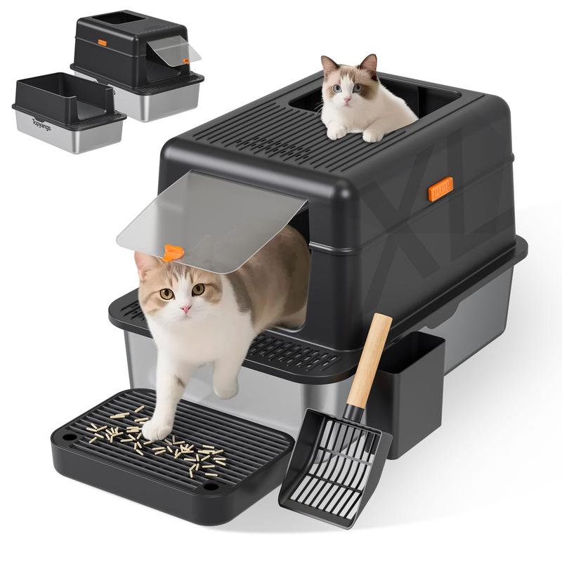 Stainless Steel cat Litter box with Lid, Extra Large Litter box XL, High Side Enclosed Litter box for Cats and Big Cats, Leak Proof Easy to Clean box toilet