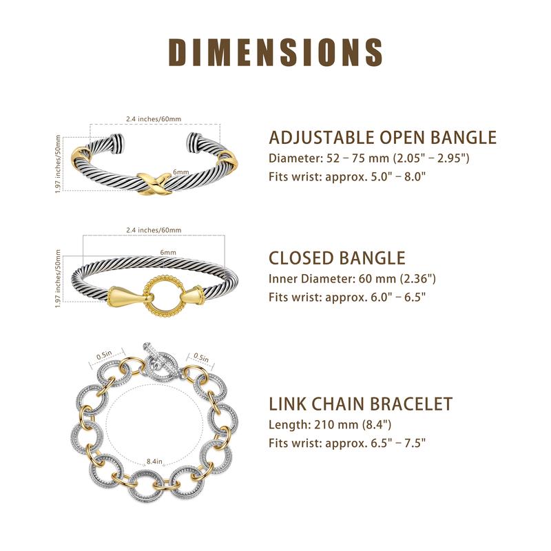 Mytys 5Pcs Women’s Cuff Bracelet Set – Elegant Two-Tone Bangles, Perfect Gift Stylish Jewelry Trendy Fashionable Accessories