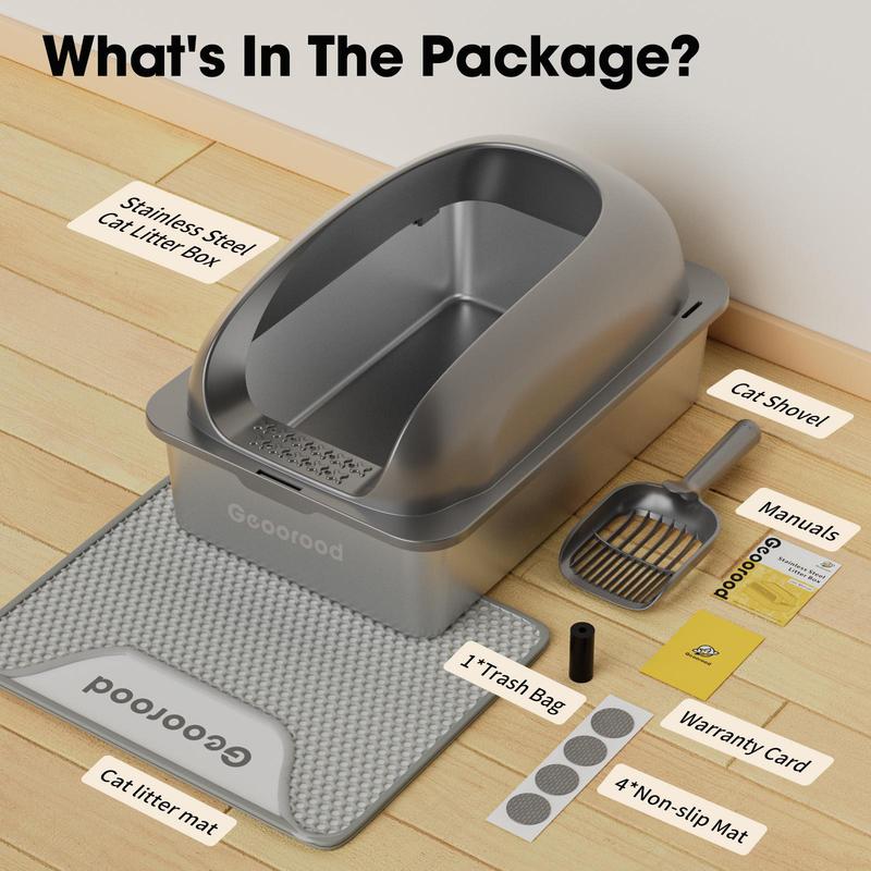 XXL Cat Litter Box Stainless Steel 20L with Lid, XL Large Metal Litter Box High Sided Design,Anti-Urine Leakage, Include Cat Mat & Litter Scoop, Never Absorbs Odors, Easy Cleaning, Non-Sticky,#Catsoft #catlovers