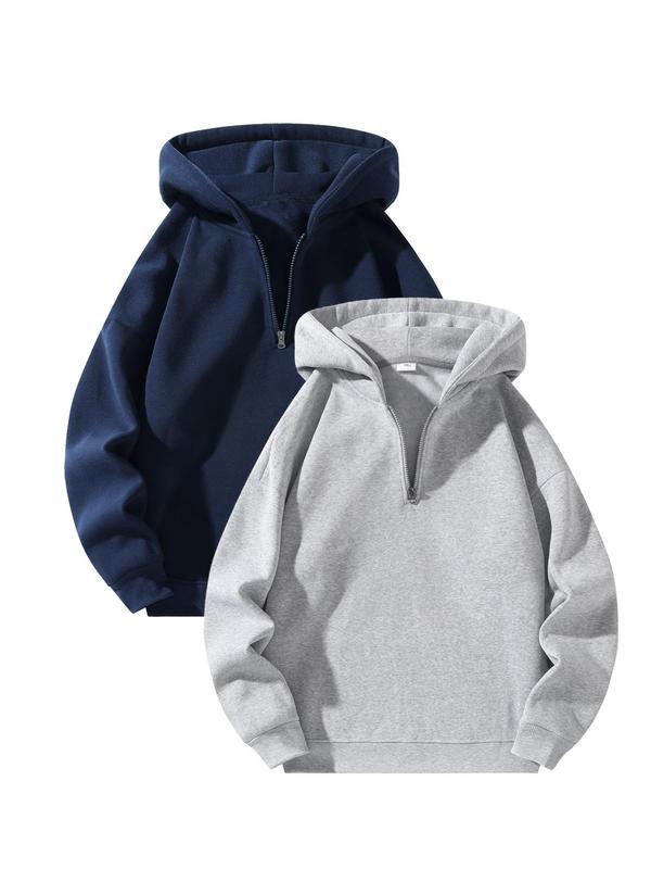 Men's Solid Zip Up Hoodie, Casual Loose Long Sleeve Hooded Sweatshirt for Daily Wear, Men's Clothes for All Seasons