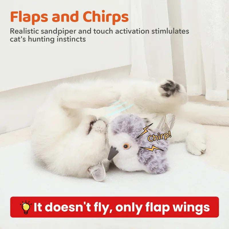 Sandpiper+Sparrow+Owl:Potaroma Flapping Bird Cat Toy (DON'T FLY), Lifelike Bird Chirp (DON'T FLY), Touch-Activated Kitten Toy Rechargeable, Interactive Cat Exercise Toys