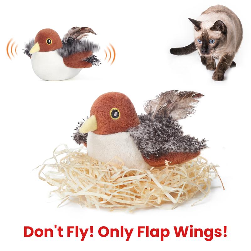 Sandpiper+Sparrow+Owl:Potaroma Flapping Bird Cat Toy (DON'T FLY), Lifelike Bird Chirp (DON'T FLY), Touch-Activated Kitten Toy Rechargeable, Interactive Cat Exercise Toys
