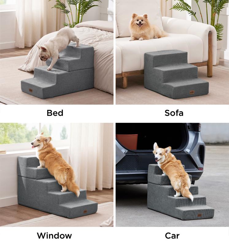 Extra Wide Dog Stairs for High Bed Couch Sofa 35D Foam Pet Steps for Small Dogs and Cats Non-Slip Bottom Pet Stairs Home 4-Step 16" x 18" x 28"