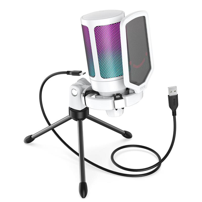 FIFINE AM8 XLR/USB Gaming Microphone for Podcast Recording, Dynamic RGB Mic with Quick Mute, headphone jack, Gain Knob, Volume Control, Desktop Mic for PC Gamer, XLR mic for audio interface mixer, for smartphone