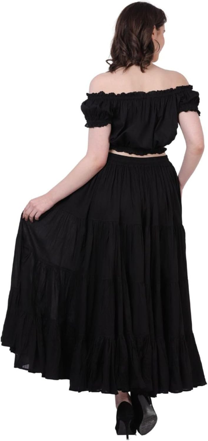 Wevez Women's Gypsy 25 Yard Solid Color Cotton Skirt