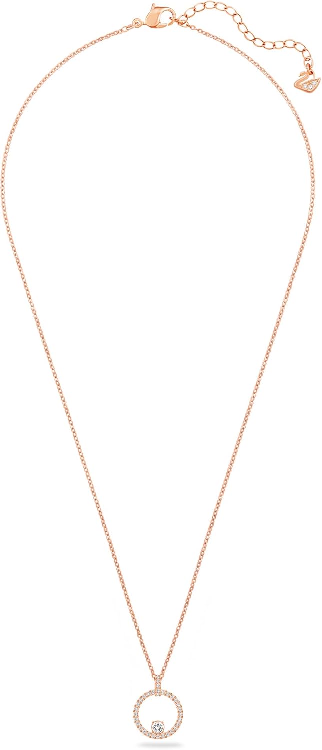 Swarovski Creativity Collection Women's Necklace, Intertwined circle Pendant with White Crystals and Rose-Gold Tone Plated Chain
