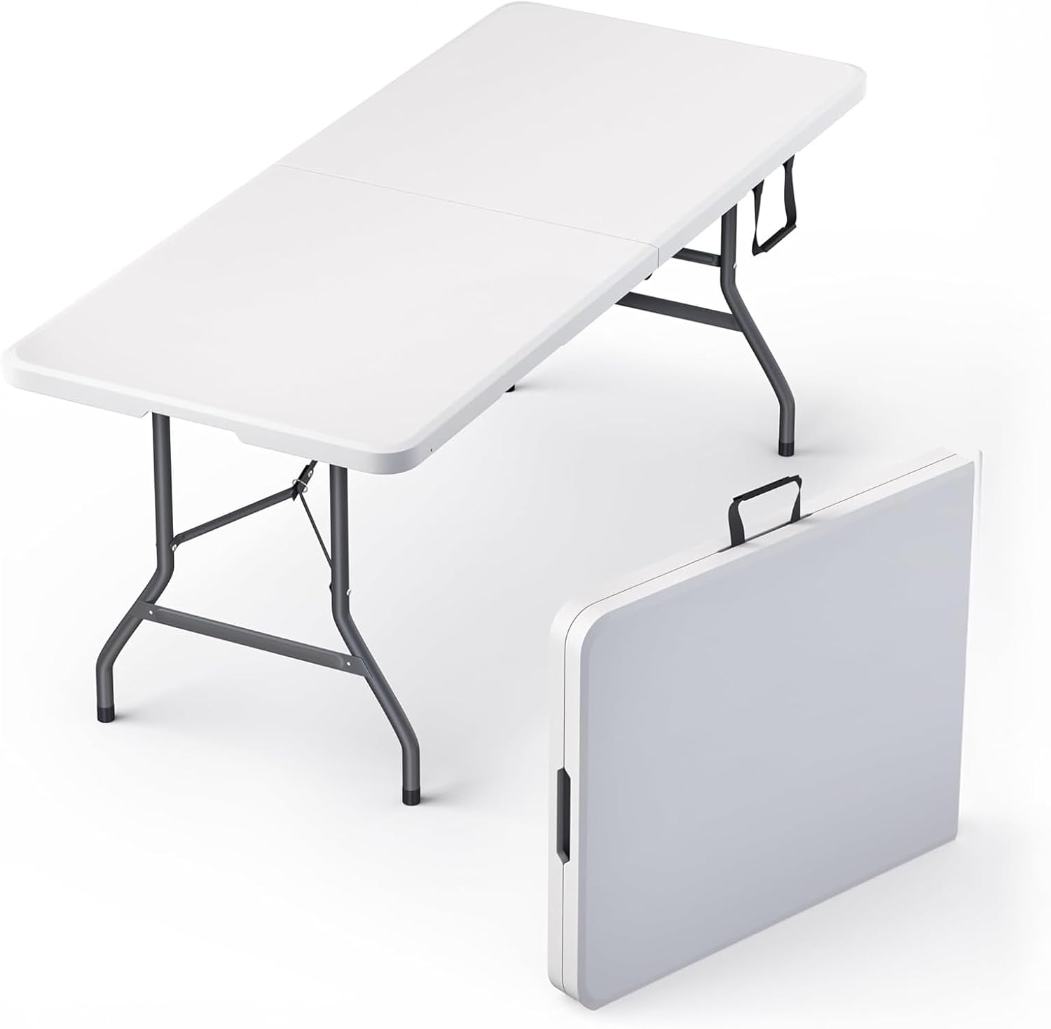 4 Feet Foldable Table Adjustable Height with Built in Handle, Steel Legs | Heavy Duty Portable | Perfect for Party, Dining, Wedding, Events, Picnic Indoor, Outdoor, Camping, Utility, Folding