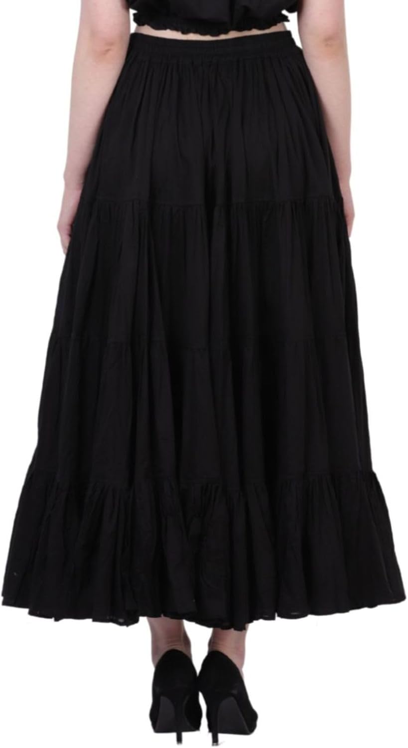 Wevez Women's Gypsy 25 Yard Solid Color Cotton Skirt