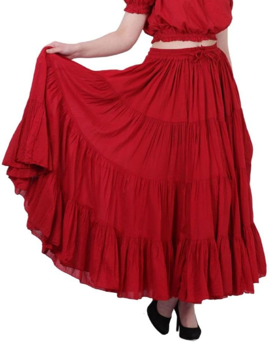 Wevez Women's Gypsy 25 Yard Solid Color Cotton Skirt
