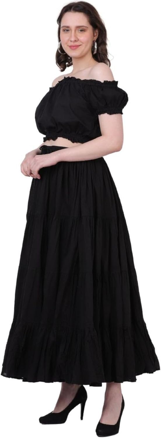 Wevez Women's Gypsy 25 Yard Solid Color Cotton Skirt