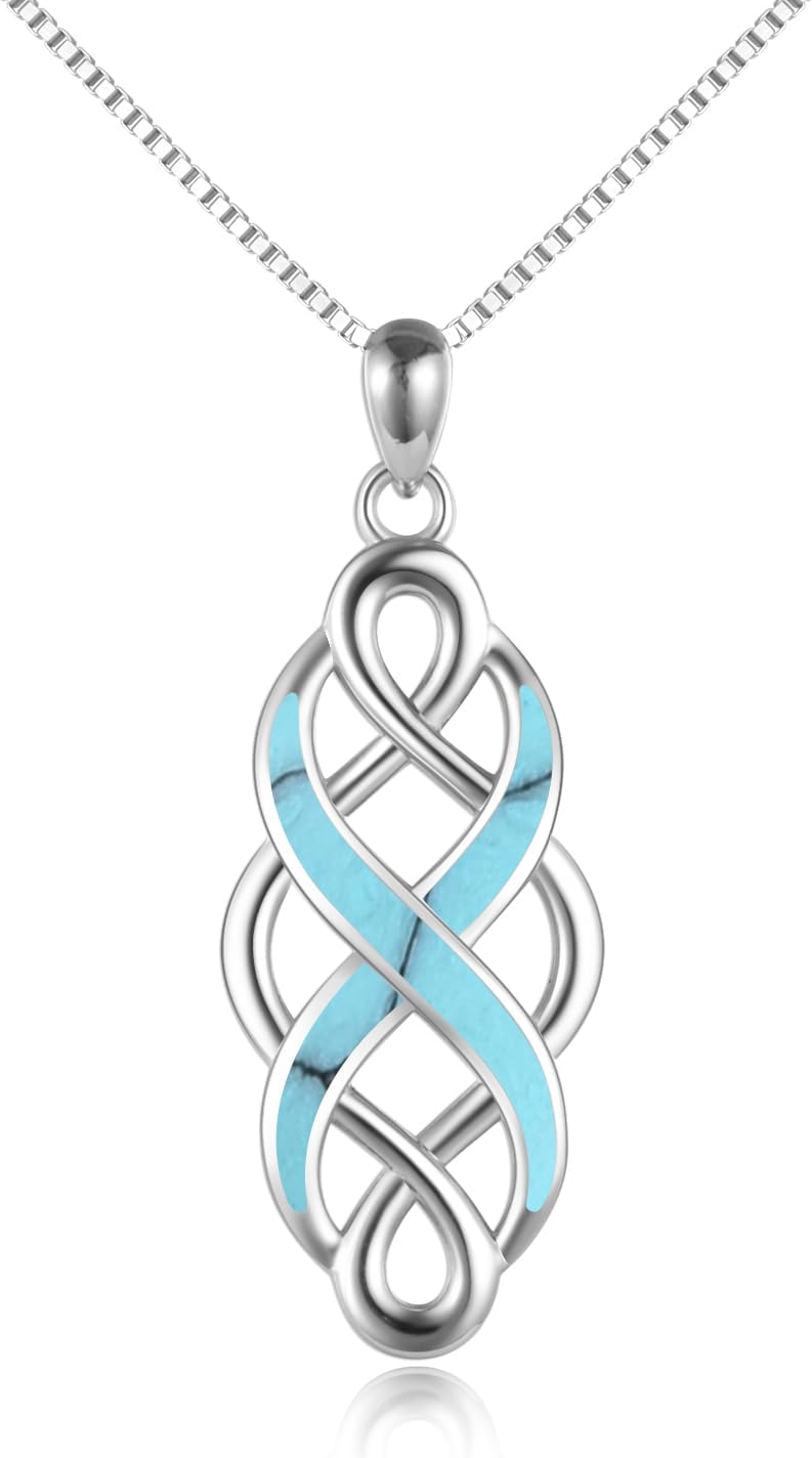 YFN Irish Celtic Knot Created Opal Pendant Necklace Sterling Silver Black Necklaces for Women Men 18"