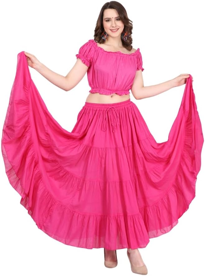 Wevez Women's Gypsy 25 Yard Solid Color Cotton Skirt