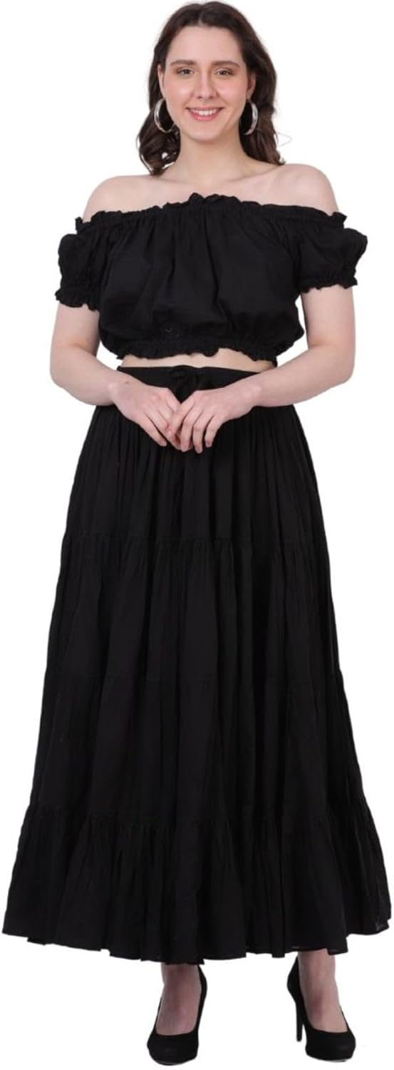 Wevez Women's Gypsy 25 Yard Solid Color Cotton Skirt
