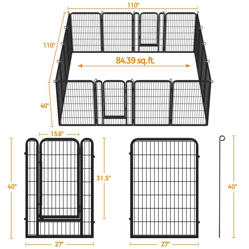 Dog Playpen 6/8/12/16 Panels Metal Pet Playpen, Outdoor Indoor Dog Exercise Barrier Fence, 24/32/40/47 inch