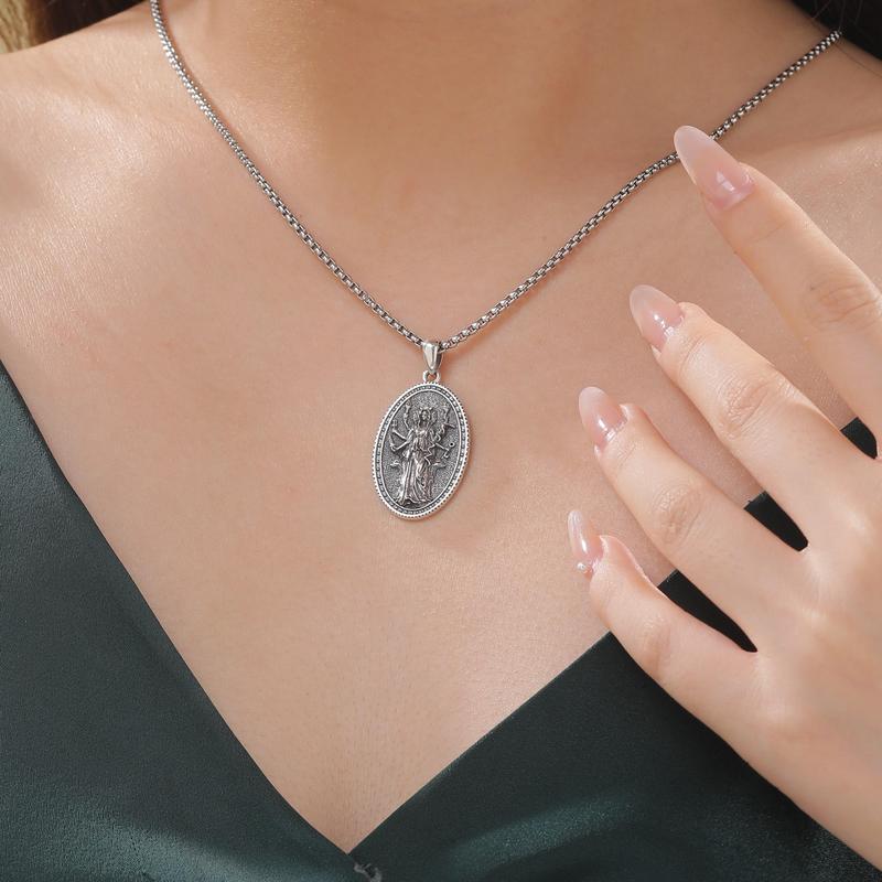 DRINSPER Hecate Necklace 925 Sterling Silver Goddess of Witches of Magic Hekate Pendant Necklace Ancient Greek Mythology Night of Hekate The Ancient Origins of the Goddess of Witchcraft and Moon Amulet Jewelry Pagan Jewelry for Women Men